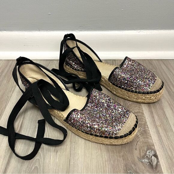 Free People Espadrilles Women’s 8.5 Paradise Glitter Tie Ankle Platform - Picture 2 of 7